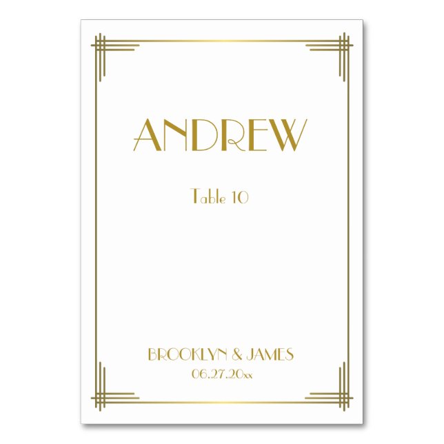 Grandes tarjetas de mesa de Boda Gatsby Gold Art D (Anverso)