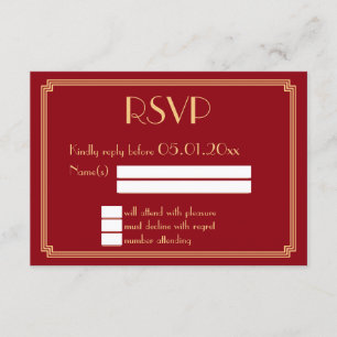 Grandes Tarjetas RSVP de Bodas Rojas de Estilo Art
