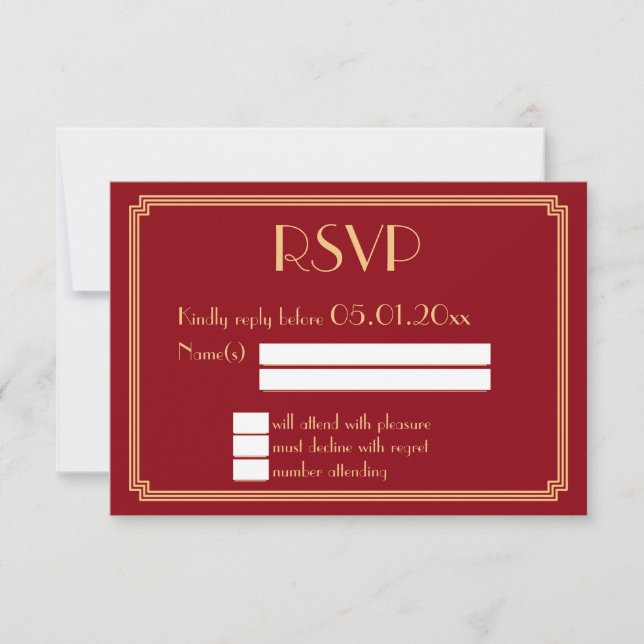 Grandes Tarjetas RSVP de Bodas Rojas de Estilo Art (Anverso)