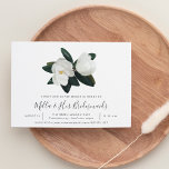 Grandiflora Bridesmaids Brunch Invitación<br><div class="desc">La moderna invitación al brunch de las damas de honor floral incluye bloques de moda y letras cursivas mezcladas con un elegante guión manuscrito,  coronado por un par de elegantes flores de magnolia blanca y exuberantes hojas verdes oscuras.</div>