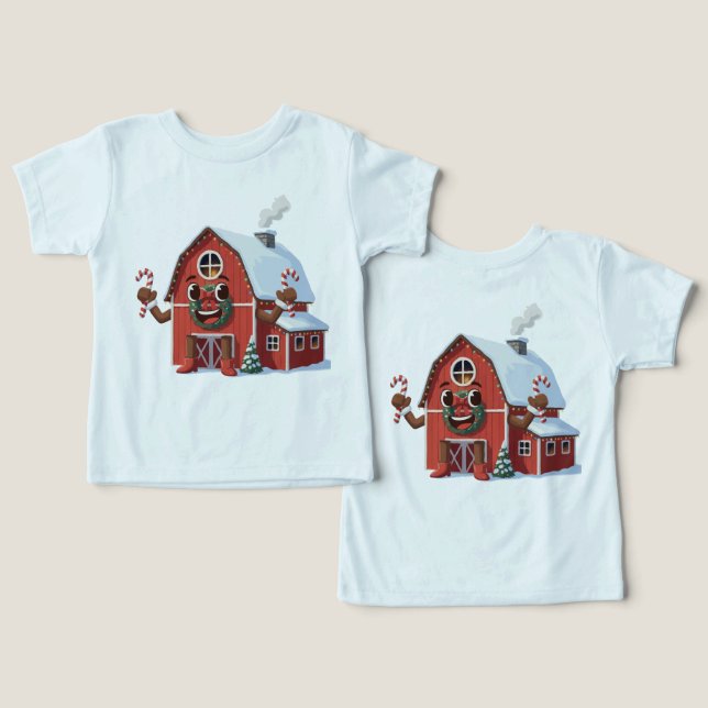 Granero Rojo de Navidad de Dibujos Animados Lindos (Diseño Anverso y Reverso)