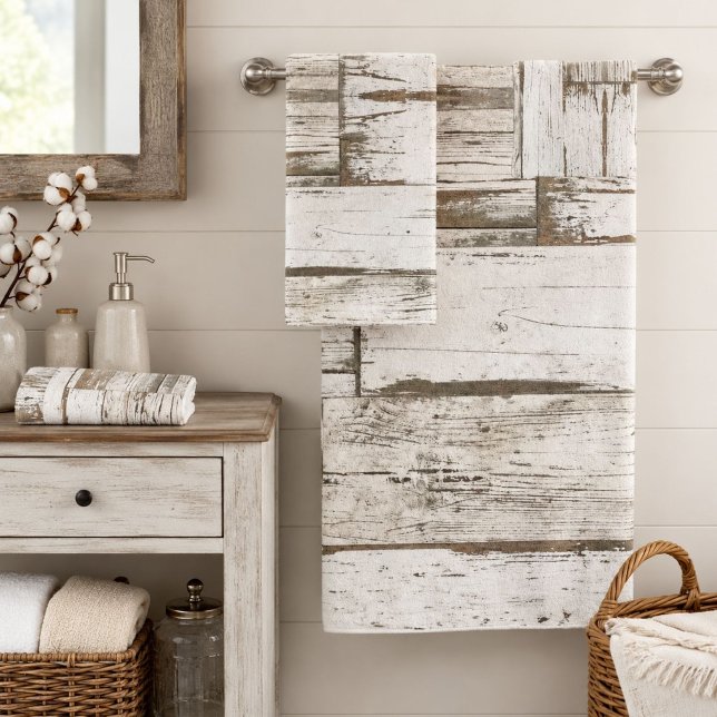 granero rústico de la casa de campo beige gris bla (rustic farmhouse barn beige grey white wood grain bath towel set)