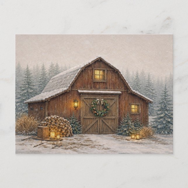 Granero rústico de Navidad con acuarela neutra cál (Anverso)