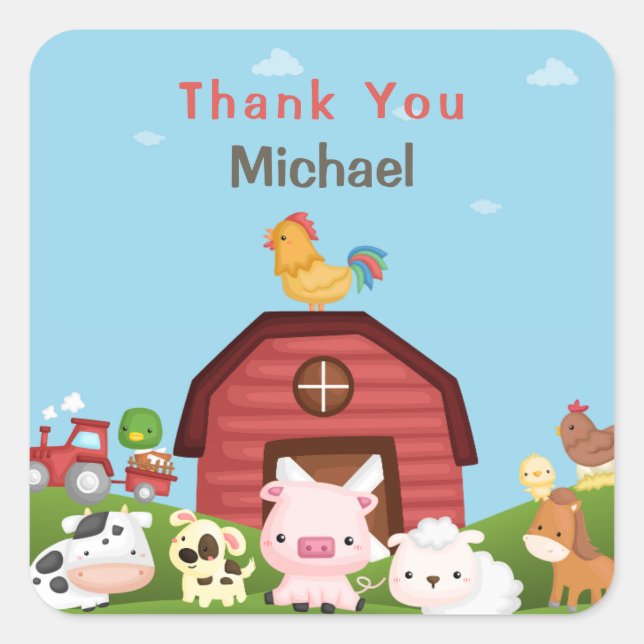 Granja Animales Barnyard Birthday Gracias Etiqueta (Anverso)