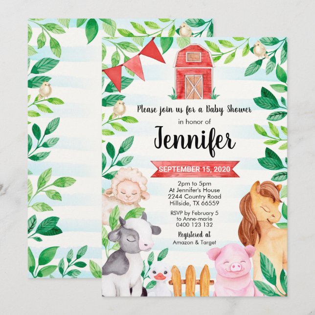 Granja Baby Shower Invitación Granja Animales Duch (Anverso / Reverso)