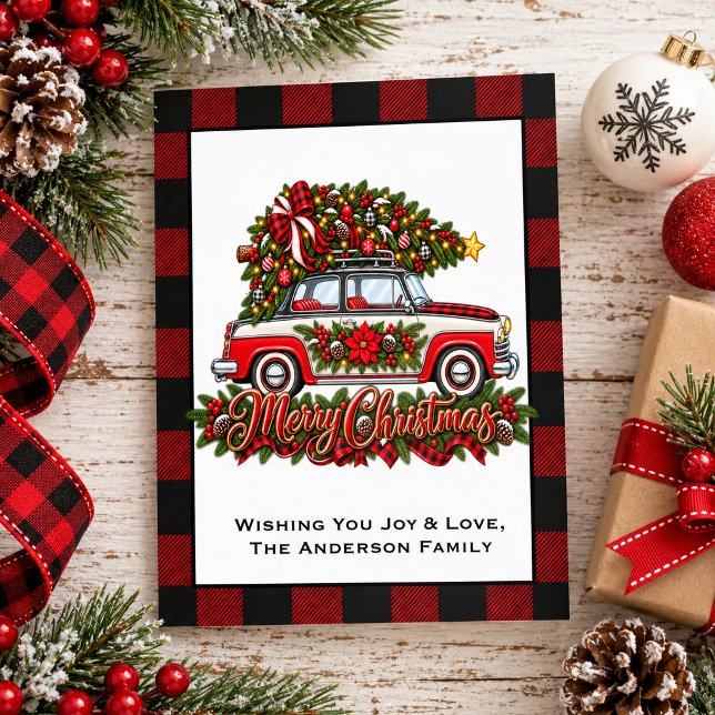 Granja Casa Navidad Feliz Navidad  (Farmhouse Christmas Car Merry Christmas Holiday Card)