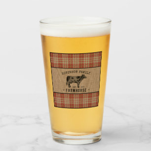 Granja de familia Rústica Vaca Red Plaid Burlap