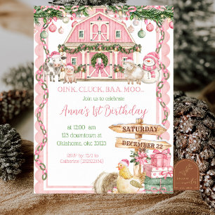 Granja de fantasía rosa Invitación de cumpleaños d