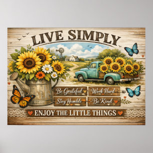 Granja de Girasoles Vive Sencillamente Póster Insp