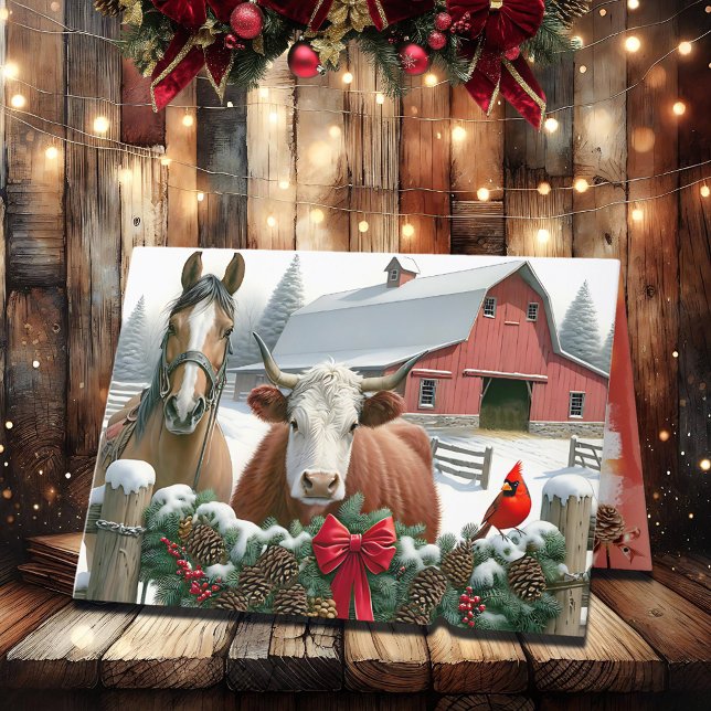Granja de Navidad con caballo marrón y vaca (Subido por el creador)
