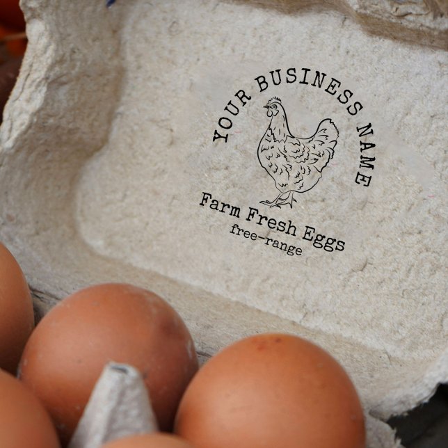 Granja de pollo de granja Sello de huevos frescos (Rustic farm fresh egg carton stamp with your custom business name)