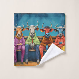 Granja de vaca azul blanco vestida con