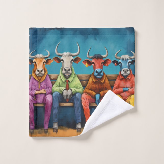 Granja de vaca azul blanco vestida con (Toallita)