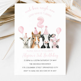 Granja Invitación Cumpleaños 2 Niña, Rosa Editable