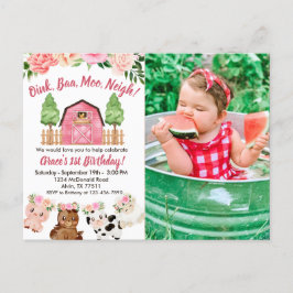 Granja rosa/Granja Primer cumpleaños - Invitación 