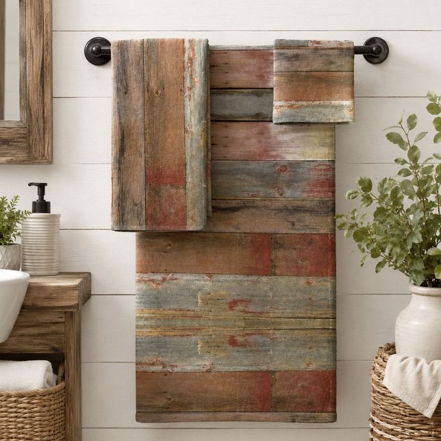 Granja rústica oeste del país madera de granero (Rustic farmhouse western country barn wood bath towel set)