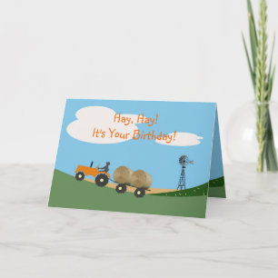 Granjero en tarjeta de cumpleaños del tractor