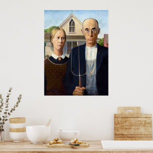 Granjero Vintage Grant Wood American Gothic Arte F