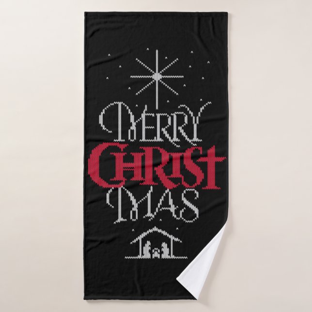 Granny Knit Christian Merry Christmas Calligraphy (Toalla de baño)