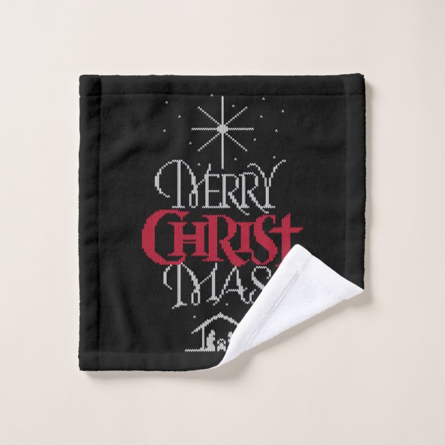 Granny Knit Christian Merry Christmas Calligraphy (Toallita)