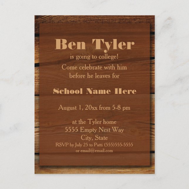 Grano de madera marrón yendo a tarjeta de colegio (Anverso)