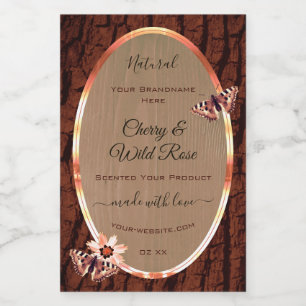 Grano de madera y etiquetas de productos de la cor