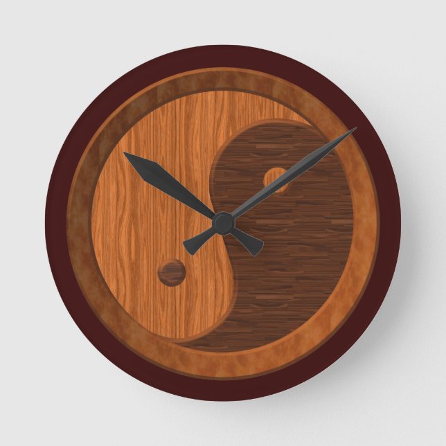 Grano de madera Yin Yang Novedad reloj de pared (Anverso)