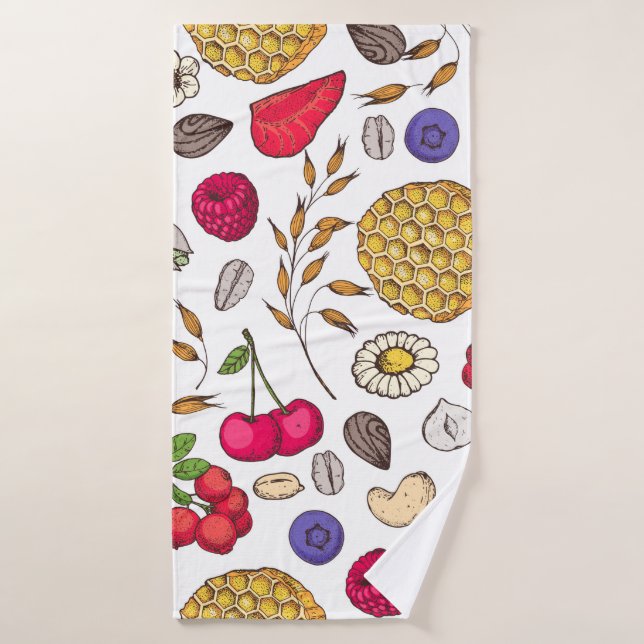 Granola,  muesli seamless pattern. Oat flakes hand (Toalla de baño)