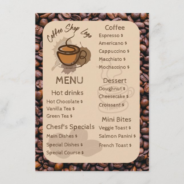 Granos de Café Informales Agrega Tu Menú Cafetería (Anverso)