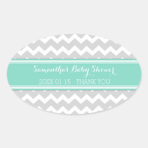Gray Aqua Chevron Baby Shower Favor Pegatinas