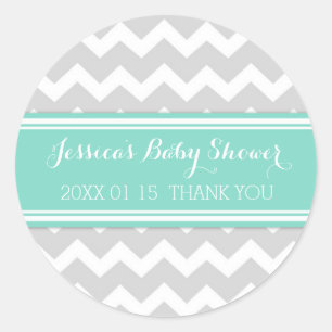 Gray Aqua Chevron Baby Shower Favor Pegatinas