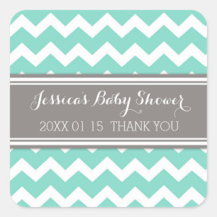 Gray Aqua Chevron Baby Shower Favor Pegatinas