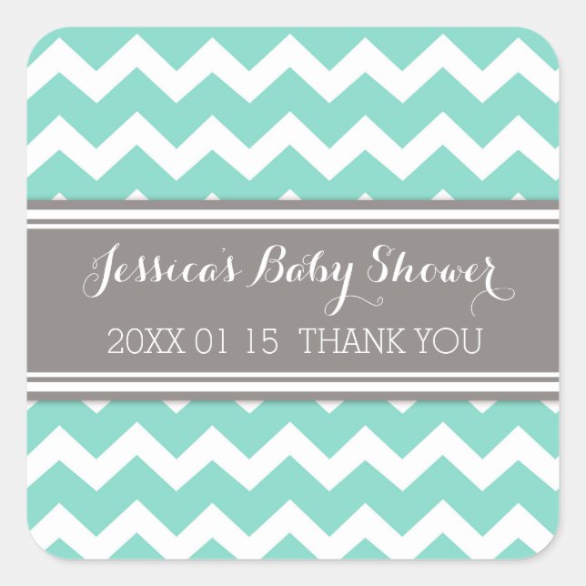 Gray Aqua Chevron Baby Shower Favor Pegatinas (Anverso)