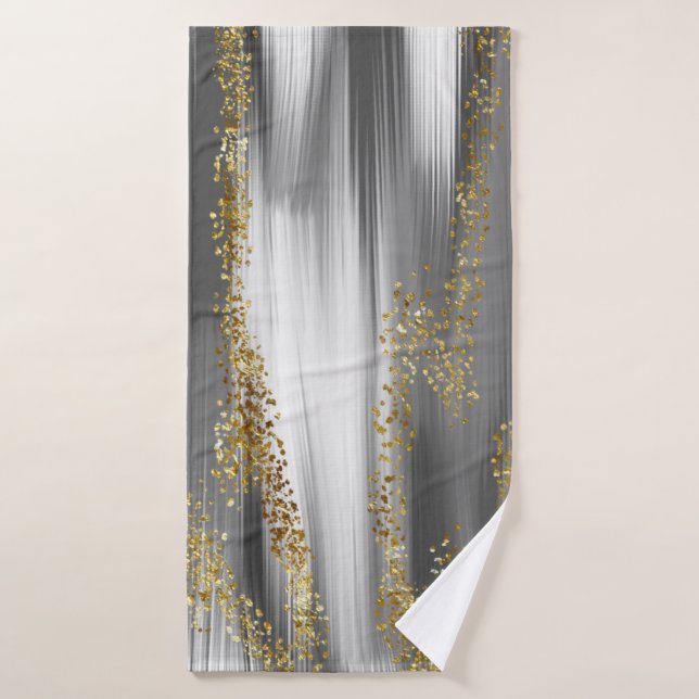 gray background with gold glitterart,gold,golden,a (Toalla de baño)