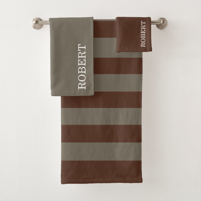  Gray &Brown Strips Pattern Custom Name (In situ)