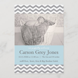 Gray Chevron | Anuncio de nacimiento de Baby Boy