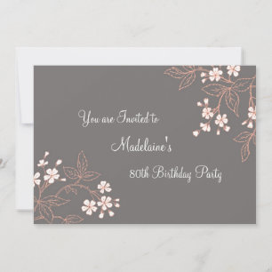 Gray Coral Floral 80th Birthday Party Invitaciones