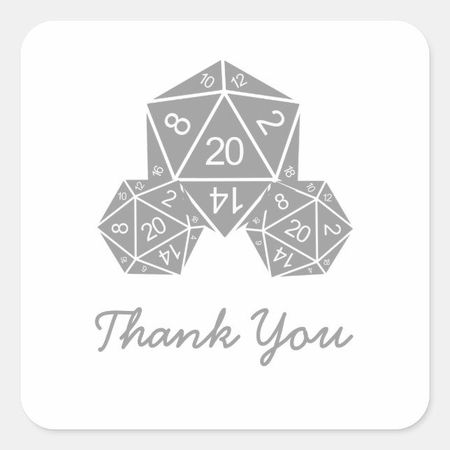 Gray D20 Dice Gracias Pegatinas (Anverso)