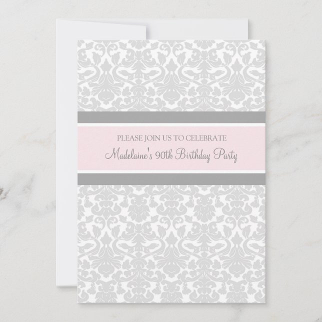 Gray Damask 90th Birthday Party Invitaciones (Anverso)