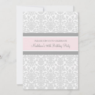 Gray Damask 90th Birthday Party Invitaciones