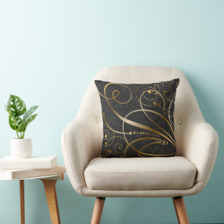 Gray Damask Gold Swirls Florece Cojín decorativo