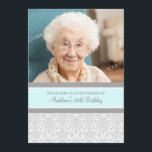 Gray Damask Photo 80th Birthday Party Invitaciones<br><div class="desc">Personalizado foto 80 invitaciones de fiesta de cumpleaños en elegantes tonos azul claro pastel,  gris y blanco clásico de adamascado floral. Añade tu nombre,  foto y detalles del fiesta para una invitación única y elegante a la fiesta de cumpleaños.</div>