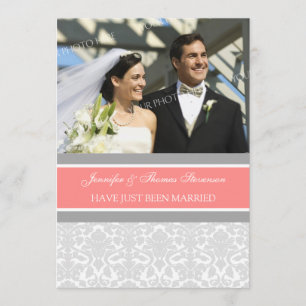 Gray Damask Photo Just Casried Invitación Cards