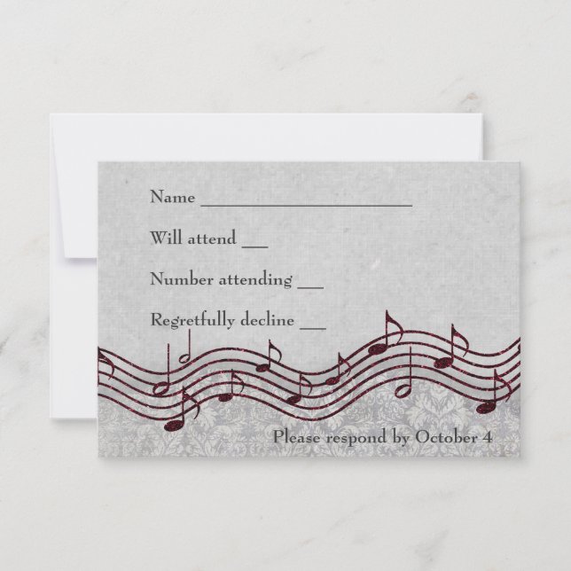 Gray Damask Red Music RSVP (Anverso)