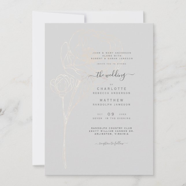 Gray Elegant Ambos Conjuntos Invitación a la Boda  (Anverso)
