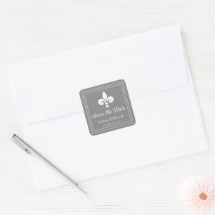 Gray Fleur de Lis Save the Date Pegatinas