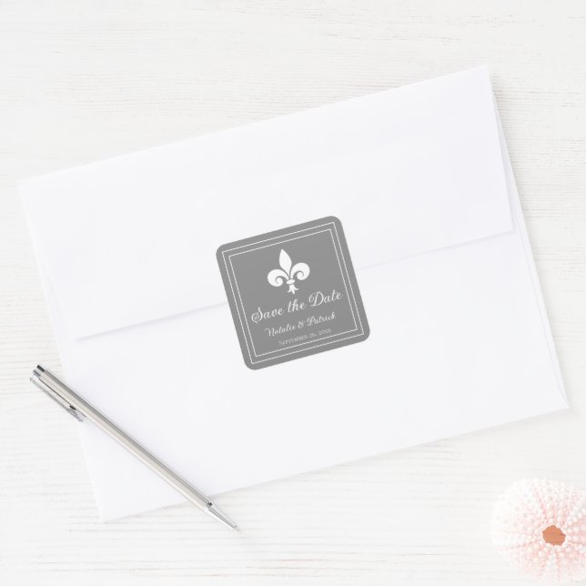 Gray Fleur de Lis Save the Date Pegatinas (Sobre)