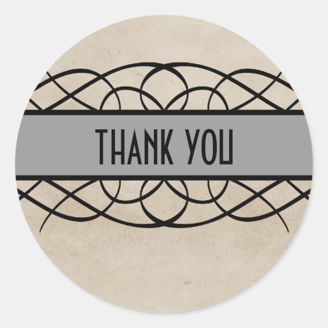 Gray Flourish Border Gracias Pegatinas (Anverso)