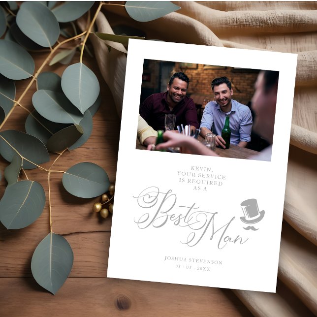 Gray Funny Photo Propuesta Boda Mejor Hombre (Groomsman Funny Wedding Minimalist Photo Proposal Card.)