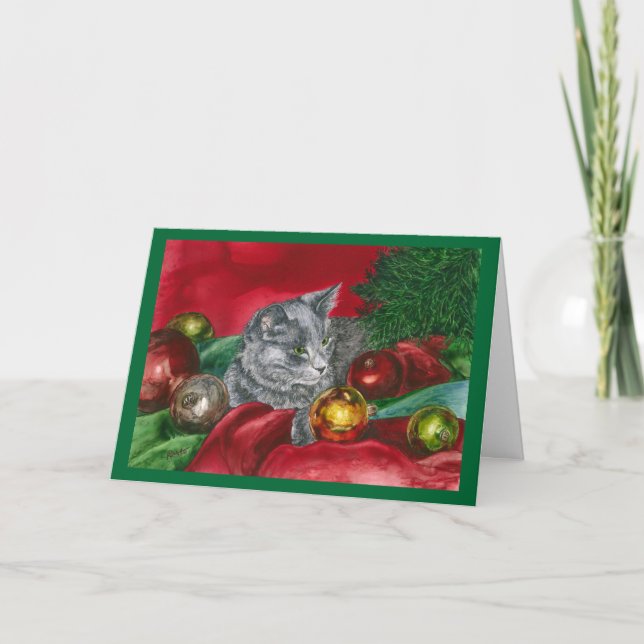 Gray Kitten - Feriado, tarjeta de Navidades (Anverso)